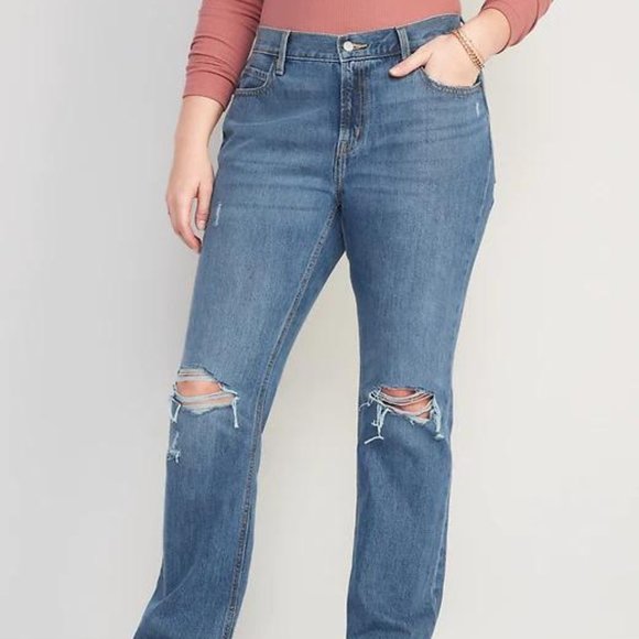 Old Navy Mid-Rise Slouchy Boot-Cut Ripped Non-Stretch Jeans for Women New - Picture 6 of 10
